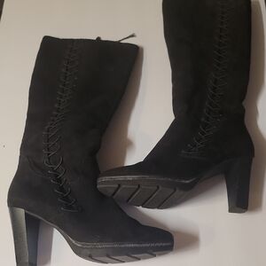 Tamaris Chic Black Heeled Boots with Lace Detailing
